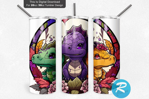 Cute Chibi Cartoon Dinosaurs Children 20 oz / 30 oz Tumbler PNG Sublimation Regulrcrative 