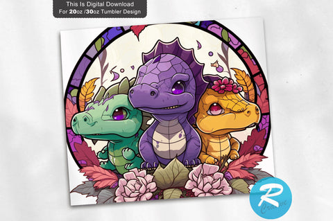 Cute Chibi Cartoon Dinosaurs Children 20 oz / 30 oz Tumbler PNG Sublimation Regulrcrative 