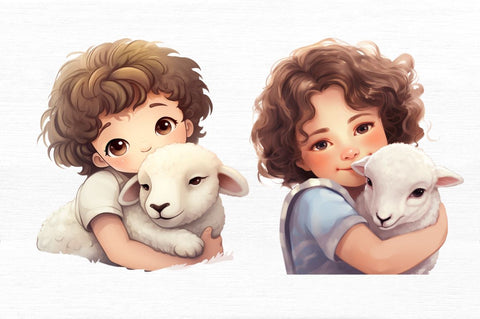 Cute Child Hugging Sheep Clipart Sublimation Regulrcrative 