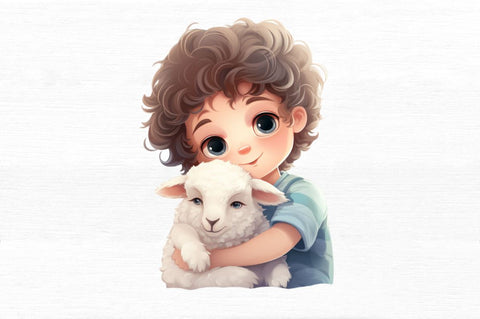 Cute Child Hugging Sheep Clipart Sublimation Regulrcrative 