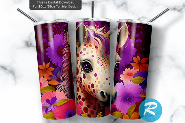Cute Children Big Eyes Baby Horses 20 oz / 30 oz Tumbler PNG Sublimation Regulrcrative 