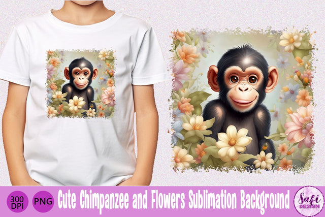 Cute Chimpanzee and Flowers Sublimation Background Sublimation Safi Design 