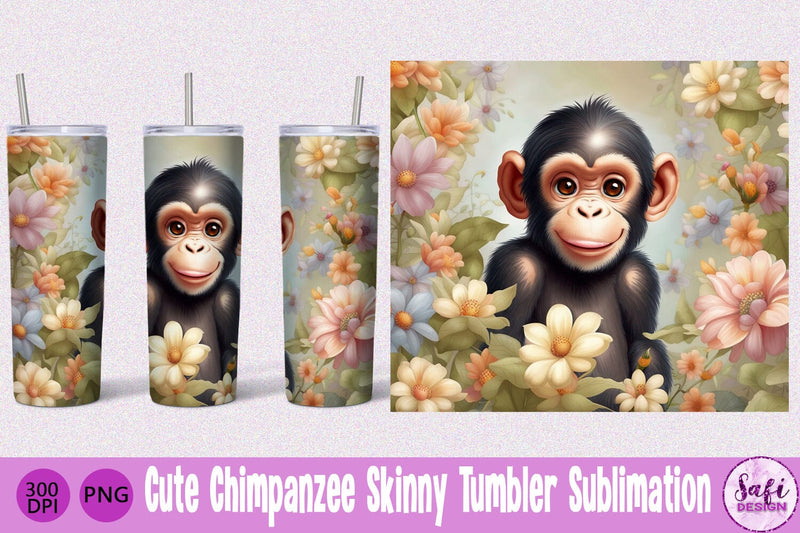 Cute Chimpanzee Skinny Tumbler File Sublimation Safi Design 