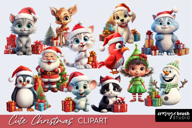 Cute Christmas Animals Clipart Bundle & Sublimation Designs Sublimation OrangeBrushStudio 