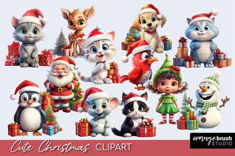 Cute Christmas Animals Clipart Bundle & Sublimation Designs Sublimation OrangeBrushStudio 