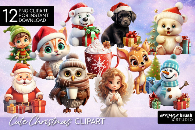 Cute Christmas Animals Clipart Bundle, Sublimation Designs Sublimation OrangeBrushStudio 
