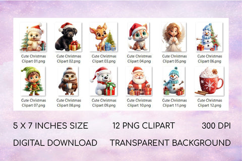 Cute Christmas Animals Clipart Bundle, Sublimation Designs Sublimation OrangeBrushStudio 