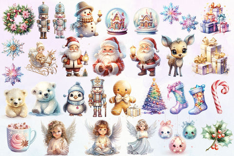Cute Christmas Clipart Bundle, 32 Transparent PNG's Sublimation BijouBay 