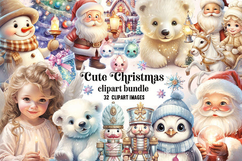 Cute Christmas Clipart Bundle, 32 Transparent PNG's Sublimation BijouBay 