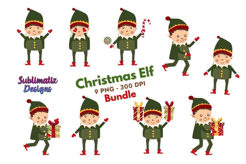 Cute Christmas Elf on Santa Workshop Clipart Bundle Sublimation Sublimation Sublimatiz Designs 