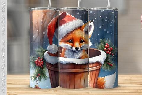 Cute Christmas Fox Tumbler wrap PNG Sublimation Luvleigh Digitals 