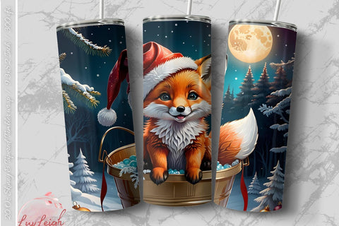 Cute Christmas Fox Tumbler wrap Sublimation Luvleigh Digitals 