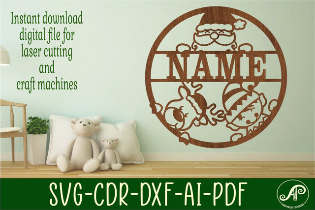 Cute Christmas Name sign svg laser cut template SVG APInspireddesigns 