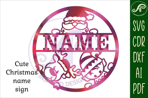 Cute Christmas Name sign svg laser cut template SVG APInspireddesigns 
