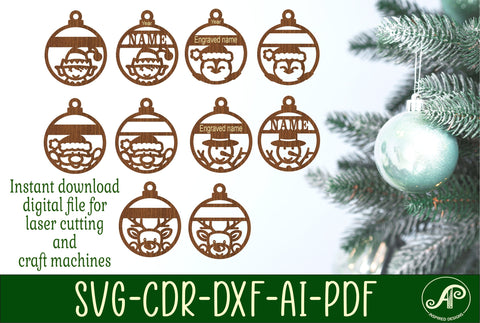 Cute Christmas Ornaments, 5 designs SVG laser cut SVG APInspireddesigns 
