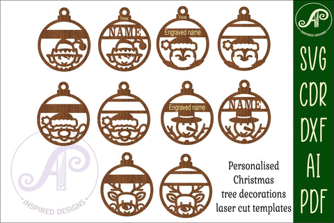 Cute Christmas Ornaments, 5 designs SVG laser cut SVG APInspireddesigns 