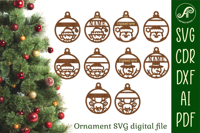Cute Christmas Ornaments, 5 designs SVG laser cut SVG APInspireddesigns 
