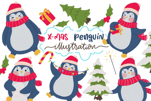 Cute Christmas Penguin Clipart Bundle Sublimation dapiyupi store 