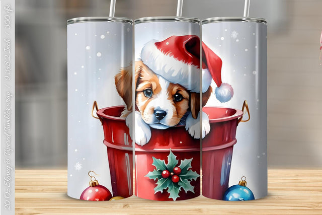 Cute Christmas Puppy Tumbler wrap PNG Sublimation Luvleigh Digitals 