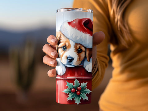 Cute Christmas Puppy Tumbler wrap PNG Sublimation Luvleigh Digitals 
