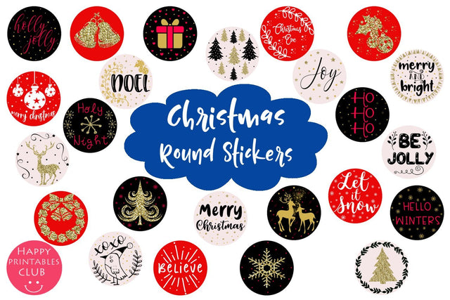 Cute Christmas Round Stickers- Holiday Round Stickers SVG Happy Printables Club 