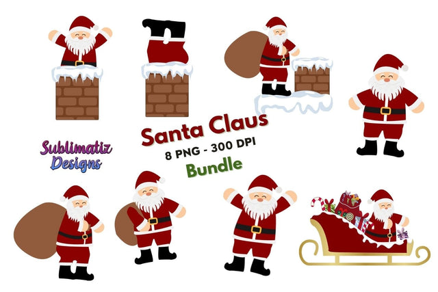 Cute Christmas Santa Claus Clipart Bundle Sublimation Sublimation Sublimatiz Designs 