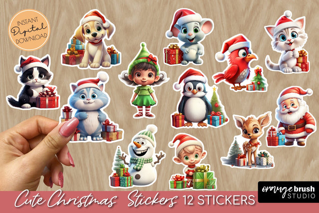 Cute Christmas Stickers Bundle | Printable PNG Designs Sublimation OrangeBrushStudio 