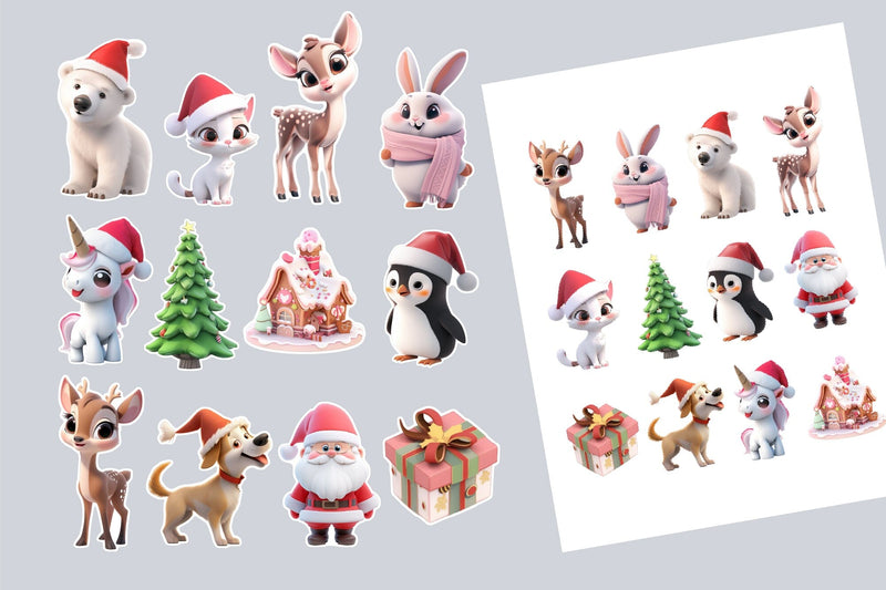 Cute Christmas Stickers Bundle, Printable PNG Stickers - So Fontsy