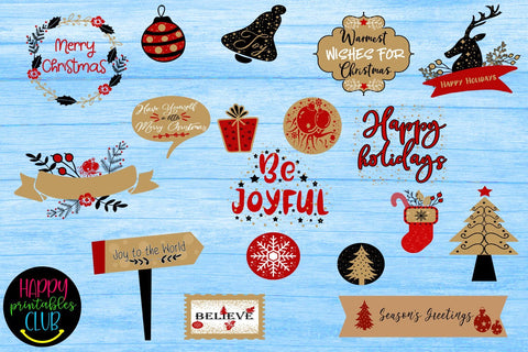 Cute Christmas Stickers- Christmas Planner Stickers SVG Happy Printables Club 