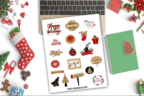 Cute Christmas Stickers- Christmas Planner Stickers SVG Happy Printables Club 