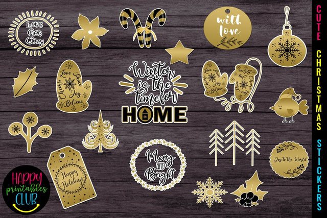 Cute Christmas Stickers- Christmas Planner Stickers SVG Happy Printables Club 