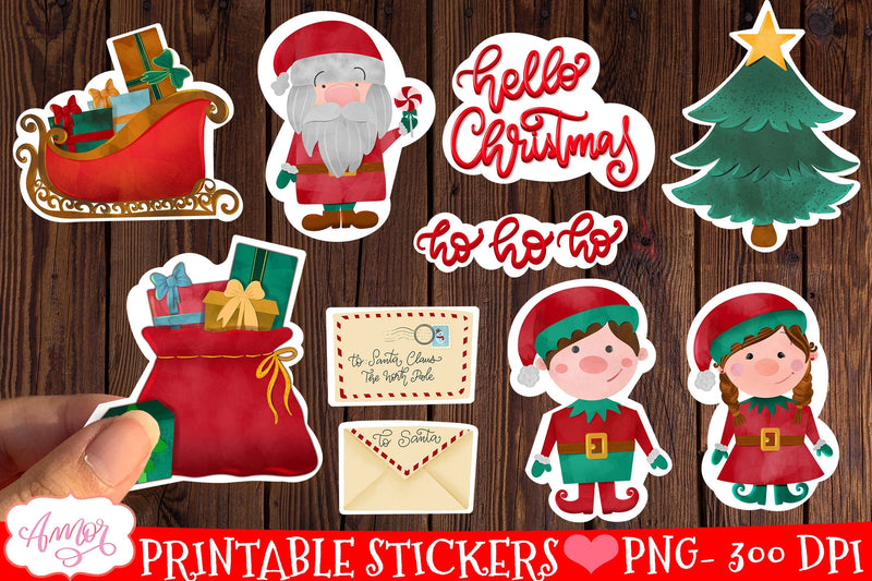 Cute Christmas stickers for print then cut on Cricut, 10 PNG - So Fontsy
