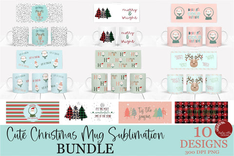 Cute Christmas Sublimation Mug Wrap Bundle|10 Christmas PNG Sublimation Linden Valley Designs 