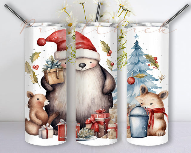 Cute Christmas Surrounded 20oz Skinny Tumbler Png, Cute Christmas Animals Tumbler, Animal Lover Tumbler, Cute Animals Tumbler Design Sublimation PixelChick 