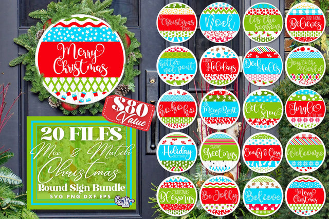 Cute Christmas Svg Bundle Round Sign, Mix And Match Designs SVG Crafty Mama Studios 