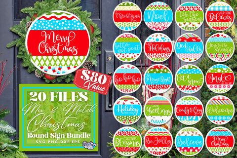 Cute Christmas Svg Bundle Round Sign, Mix And Match Designs SVG Crafty Mama Studios 