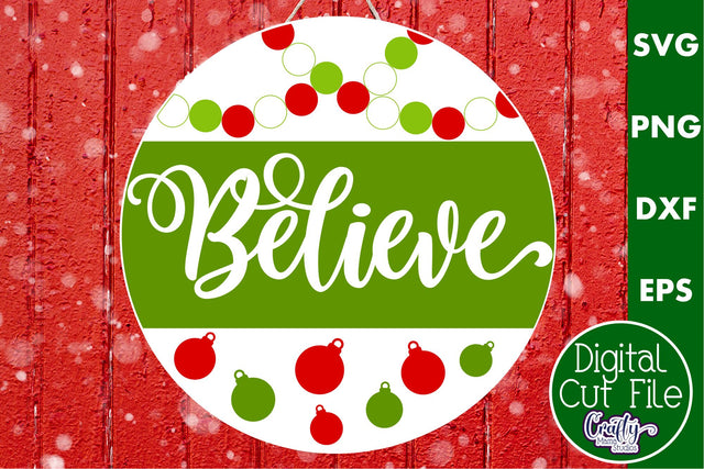 Cute Christmas Svg Round Sign | Believe Polka Dot Christmas SVG Crafty Mama Studios 