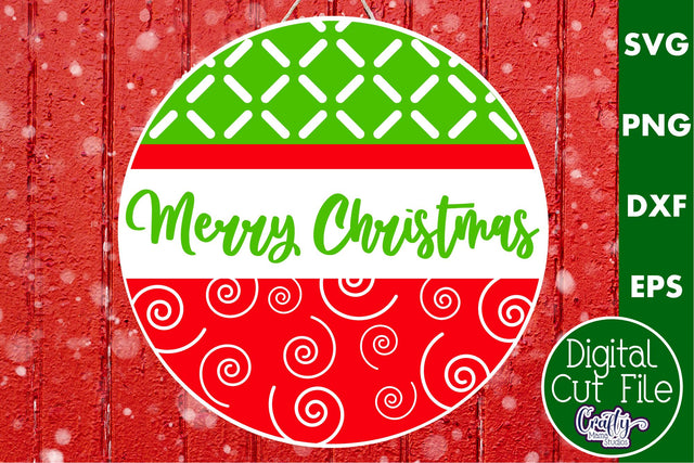 Cute Christmas Svg Round Sign | Merry Christmas Door Hanger SVG Crafty Mama Studios 
