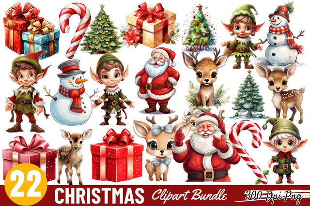 Cute Christmas Watercolor Clipart Bundle Sublimation Regulrcrative 