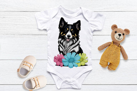 Cute Collie Dogs With Flowers Bundle, Sublimation PNG Free For Commercial Use Sublimation Sintegra 