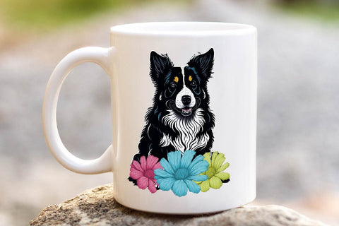 Cute Collie Dogs With Flowers Bundle, Sublimation PNG Free For Commercial Use Sublimation Sintegra 