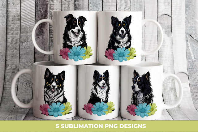 Cute Collie Dogs With Flowers Bundle, Sublimation PNG Free For Commercial Use Sublimation Sintegra 
