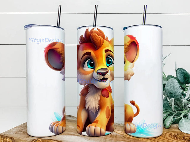 Cute Colorful Animal 20oz Skinny Tumbler Png, artoon Baby Lion Tumbler, Baby Simba Png Sublimation Design, Lion King Png, Kids Tumbler Design Sublimation iStyleDesign 