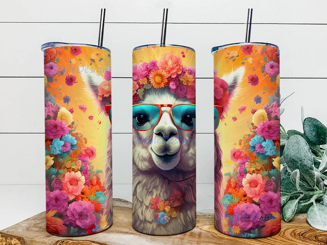 Cute Colorful Llama 20oz Skinny Tumbler Png, Colorful Tumbler Wrap Png, Exuberant Vibrant Playfulness Llama Png, Rainbow Fun Decor Tumbler Sublimation File Sublimation iStyleDesign 