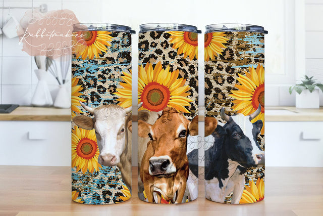 Cute Cow Farm Sunflowers Western Tumbler Wrap Cowgirl Country Sublimation Designs Downloads Sublimation Rabbitmakies 