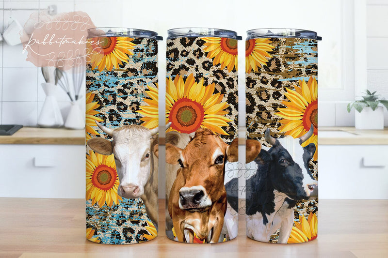 Cute Cow Farm Sunflowers Western Tumbler Wrap Cowgirl Country ...