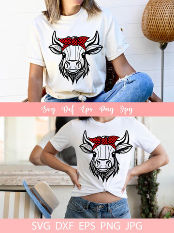 Cute Cow With Bandana SVG File, Shirt SVG Free For Commercial Use SVG Sintegra 
