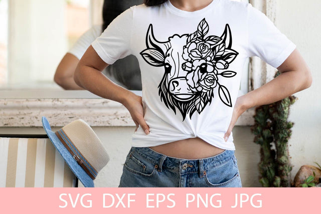 Cute Cow With Flowers SVG File, Shirt SVG Free For Commercial Use SVG Sintegra 