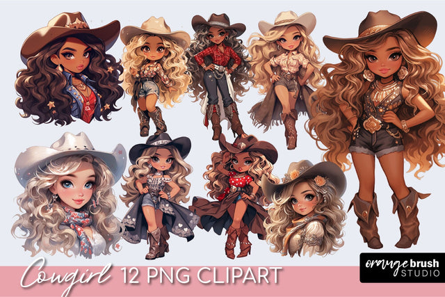 Cute Cowgirl Clipart, Western Sublimation Bundle Sublimation OrangeBrushStudio 