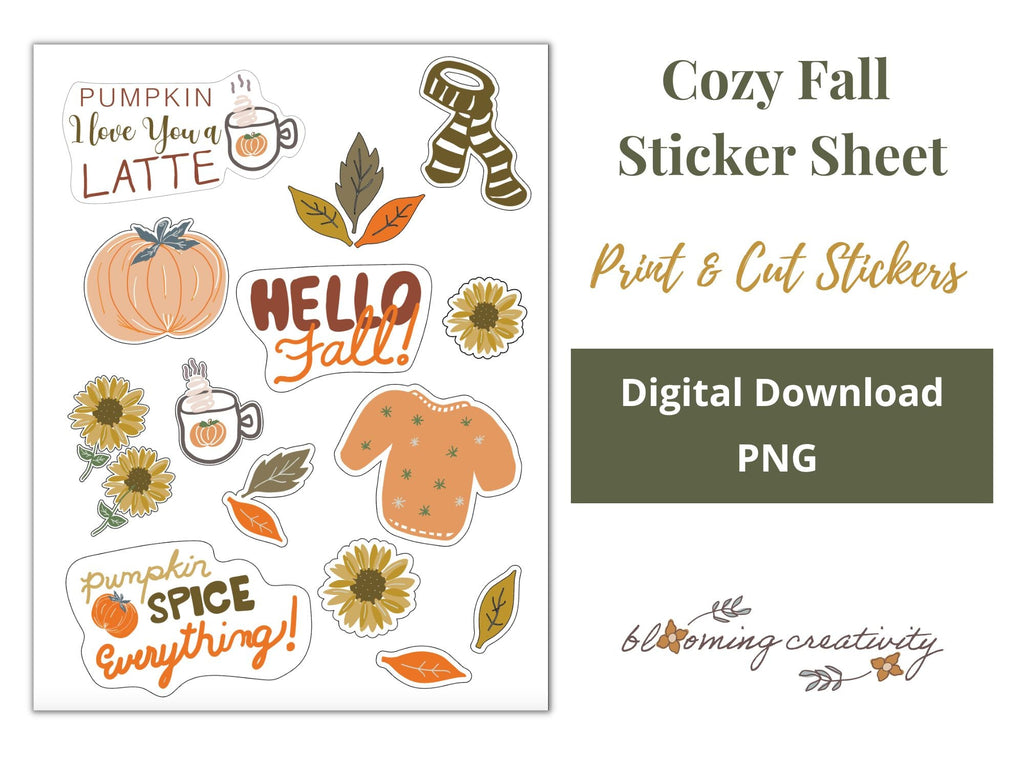 Cute Fall Computer Sticker Cute Cozy Sticker Sheet Fall Stickers - So Fontsy